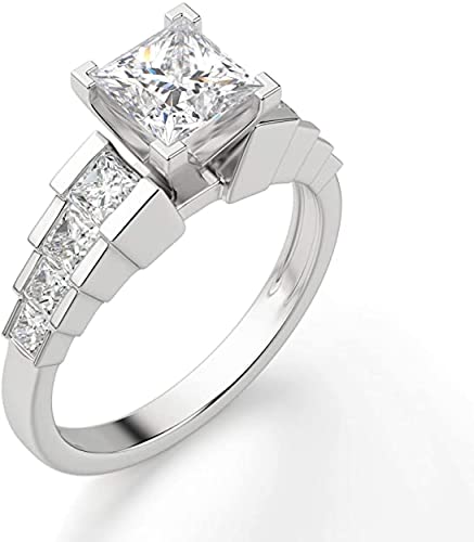 VINSON Cinderella Staircase Princess Cut 3 Ct VVS1 Clarity Colorless Moissanite Diamond 925 Sterling Silver Promise Engagement Wedding Ring for Women (6)