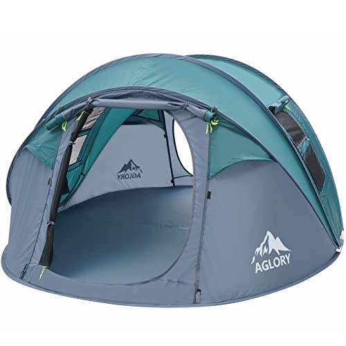 4-5Person Easy Pop Up Tent,9.5’X6.8’X49'',Automatic Setup,Waterproof, 2 Doors-Instant Family Tents for Camping, Hiking & Traveling (Green)