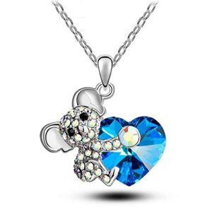 Yissw Blue Love Gemstone Bear Koala Crystal Animal Pendant for Women Jewelry Gifts