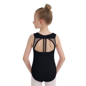 Phineein Girls Sleeveless Ballet Gymnastics Leotards - Kids Athletic Crisscross Mesh Back Dancewear Unitards (10-12Y, Black)