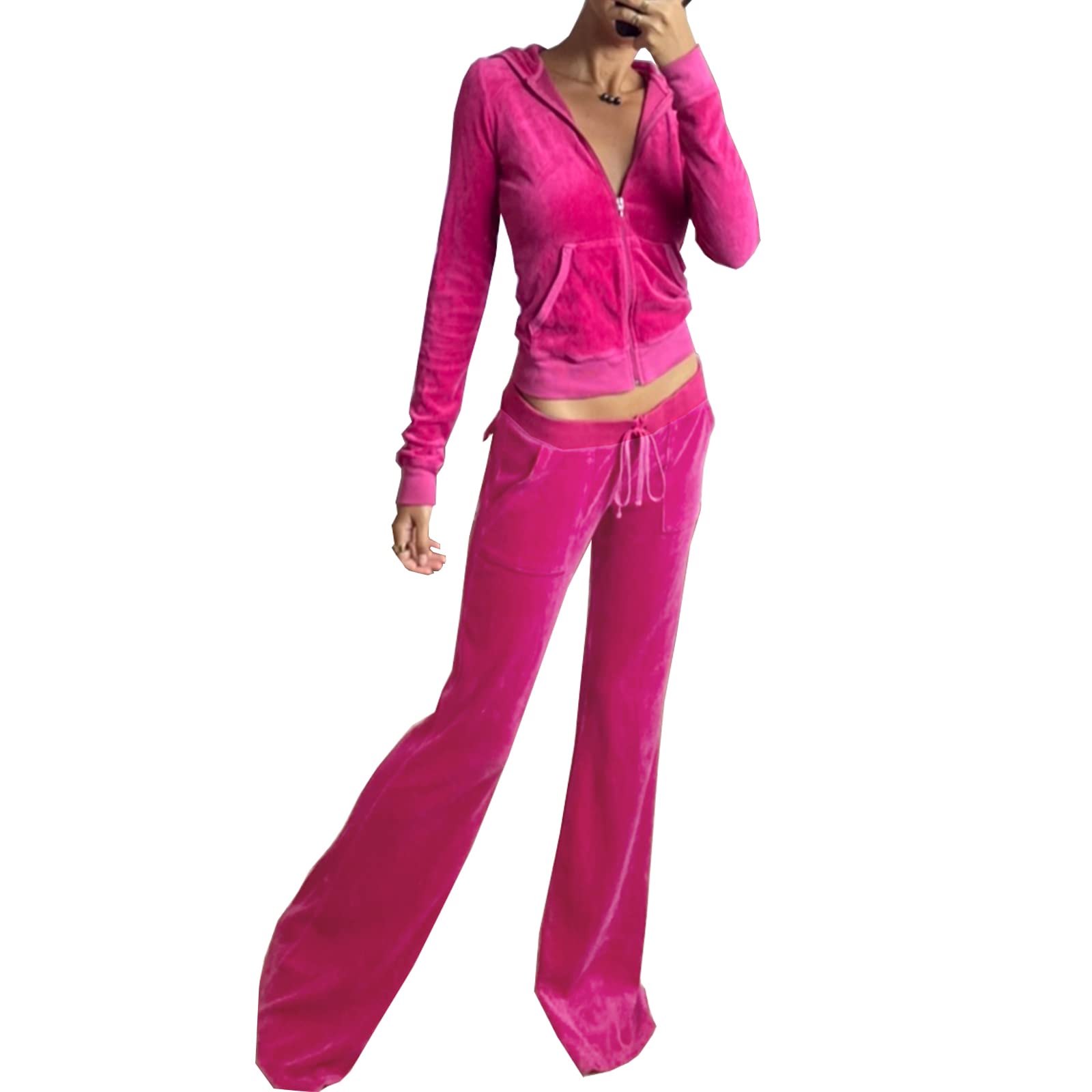 Women's 2 Piece Velour Tracksuit Set Heart Print Long Sleeve Zipper Hoodie Cropped Jacket and Sweatpants Y2K Sweatsuit Set (B-Pink, Medium)