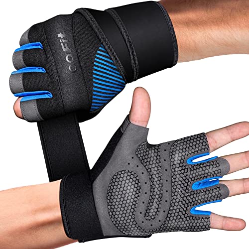 COFIT Breathable Workout Gloves, Antislip Weight Lifting Gym Gloves for Men Women with Wrist Wrap Support, Superior Grip & Palm Protection for Weightlifting, Fitness, Exercise, Training - Blue M