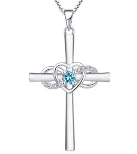 yl women's cross necklace sterling silver infinity heart crucifix pendant created aquamarine criss jewelry