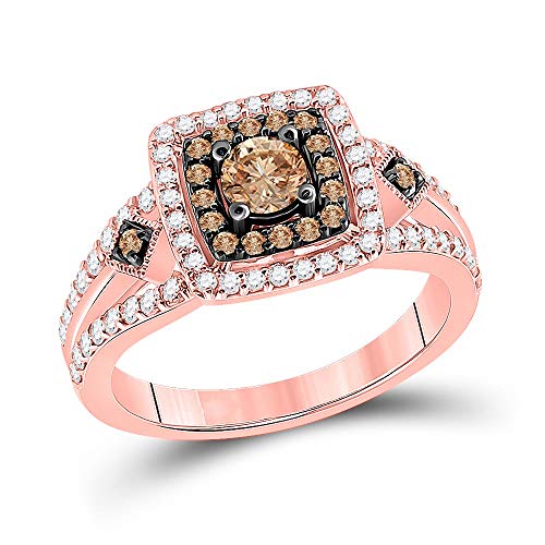 14kt Rose Gold Round Brown Diamond Solitaire Bridal Wedding Engagement Ring 1 Cttw