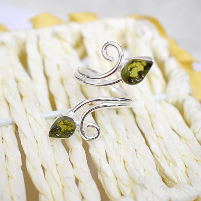 Branch Ring, Moldavite raw Ring, Reiki Healing ring, Psychic protection ring, Silver Plated Ring, Moldavite Ring, Brass Ring, Czechoslovakia Ring (7 US)