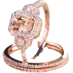 lrgkmcwtob fashion elegant women gorgeous 18k rose gold filled morganite ring engagement bridal women jewelry set size 6-10 (us 7)