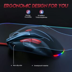 EKSA Gaming Mouse, 16000 DPI Optical Sensor, 8 Programmable Buttons, RGB Wired Gaming Mouse, FPS/MOBA Lightweight Mouse Gaming for Windows PC/Mac Computer