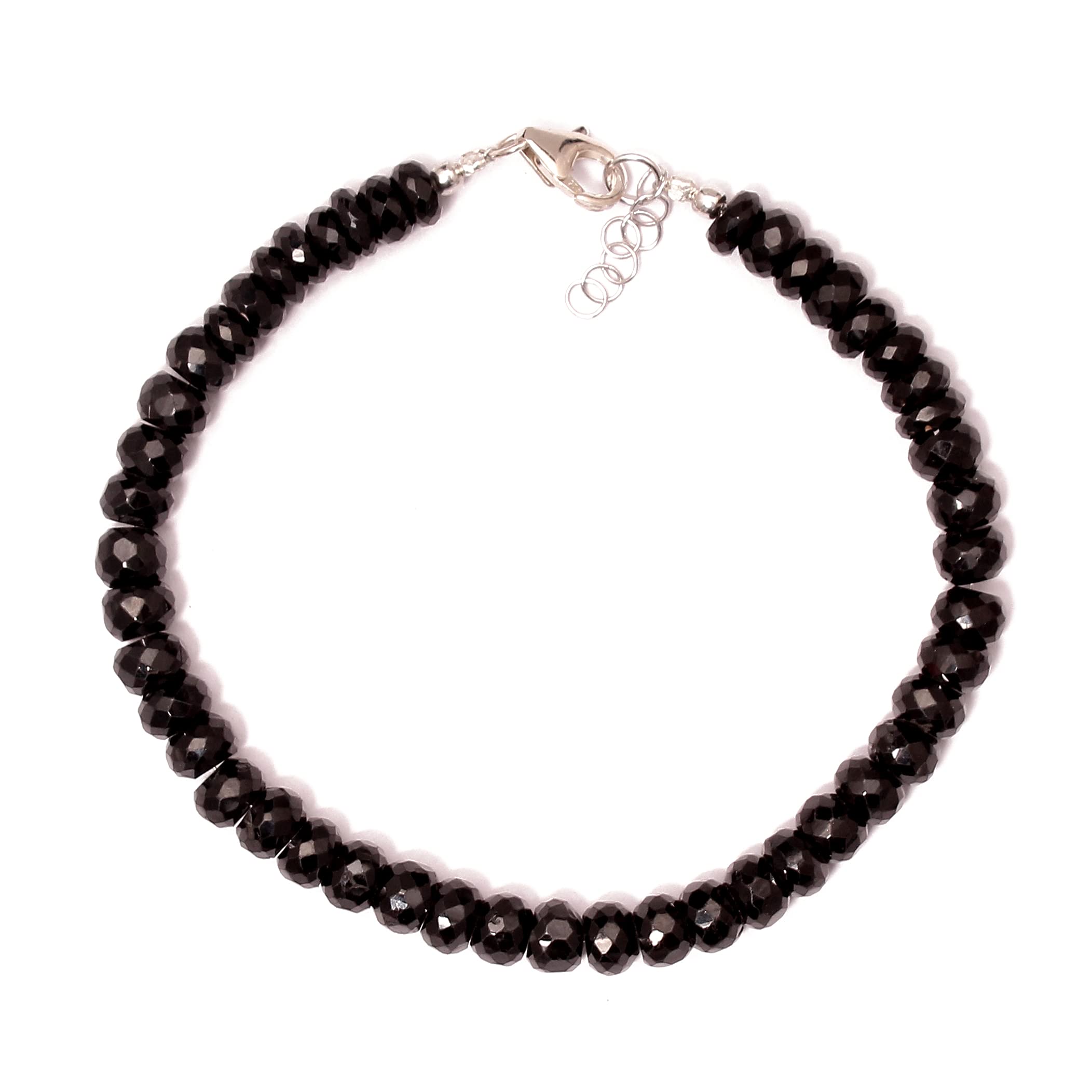 A&M GEMS & JEWELS A&M Black Spinel Faceted Rondell Gemstone Beaded Bracelet, Unique Black Spinel Gemstone Bracelet Jewelry for Women's (7.25)