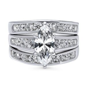 BERRICLE Sterling Silver Solitaire Wedding Engagement Rings 1.6 Carat Marquise Cut Cubic Zirconia CZ Statement Ring Set for Women, Rhodium Plated Size 9.5