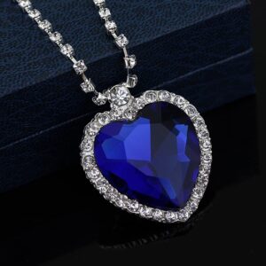 HEYu jewelry Titanic Heart Of The Ocean Love Heart Shaped Necklace With Royal Blue Crystal Pendant For Women Wife