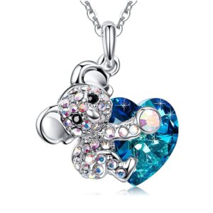 yissw blue love gemstone bear koala crystal animal pendant for women jewelry gifts