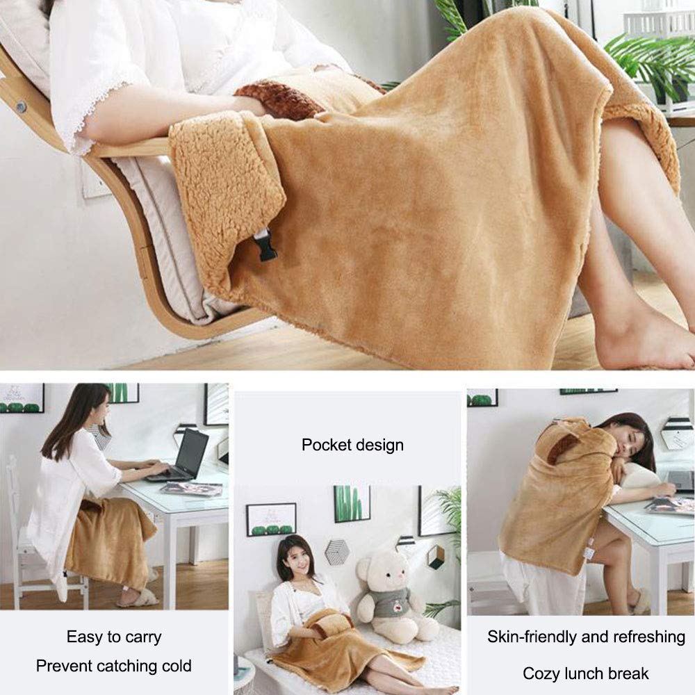 UUHUKP Heated Shawl USB Heated Blanket Electric Throw 24x32Inch Flannel Fast Heating Blanket Heated Blanket Electric Lap Blanket Throw Pad Warm Knee Foot Shawl Home Office Use Machine Washable, Khaki