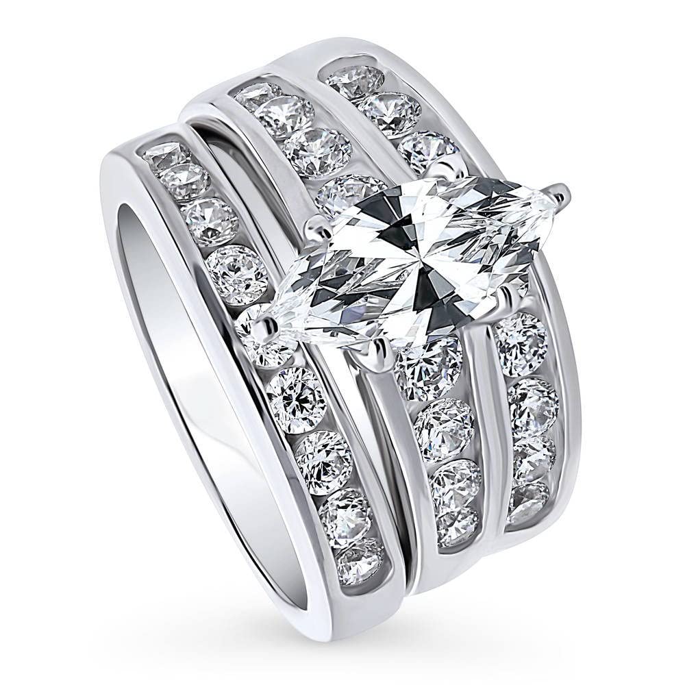 BERRICLE Sterling Silver Solitaire Wedding Engagement Rings 1.6 Carat Marquise Cut Cubic Zirconia CZ Statement Ring Set for Women, Rhodium Plated Size 9.5