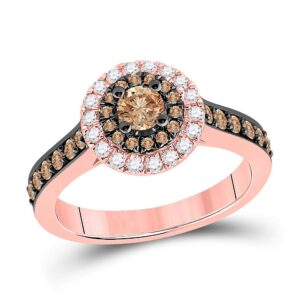 14kt rose gold round brown diamond solitaire bridal wedding engagement ring 7/8 cttw