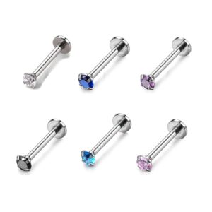 CANDYFANCY 16g Flat Back Earrings 10mm Post 316L Surgical Steel Bar 2mm 3mm 4mm CZ Stud Earrings Set Ear Lobe Rook Helix Conch Piercing Jewelry