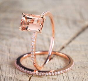 lresjjiuj 2pcs 18k rose gold plated anniversary cubic zirconia topaz rings wedding bands engagement bridal rings set for women (us code 7)