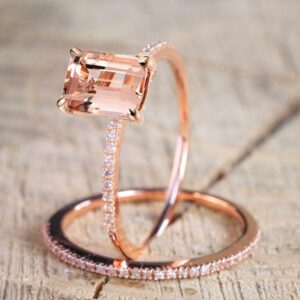 LRESJJIUJ 2Pcs 18K Rose Gold Plated Anniversary Cubic Zirconia Topaz Rings Wedding Bands Engagement Bridal Rings Set for Women (US Code 7)