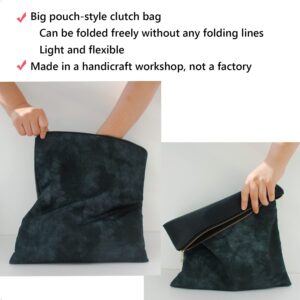 Wristlet Pouch Bag Two-Sided Fold Over Clutch For Women Tie-Dye Pattern Casual Clutch, Oeko-Tex Certified Vegan Leather (Black)