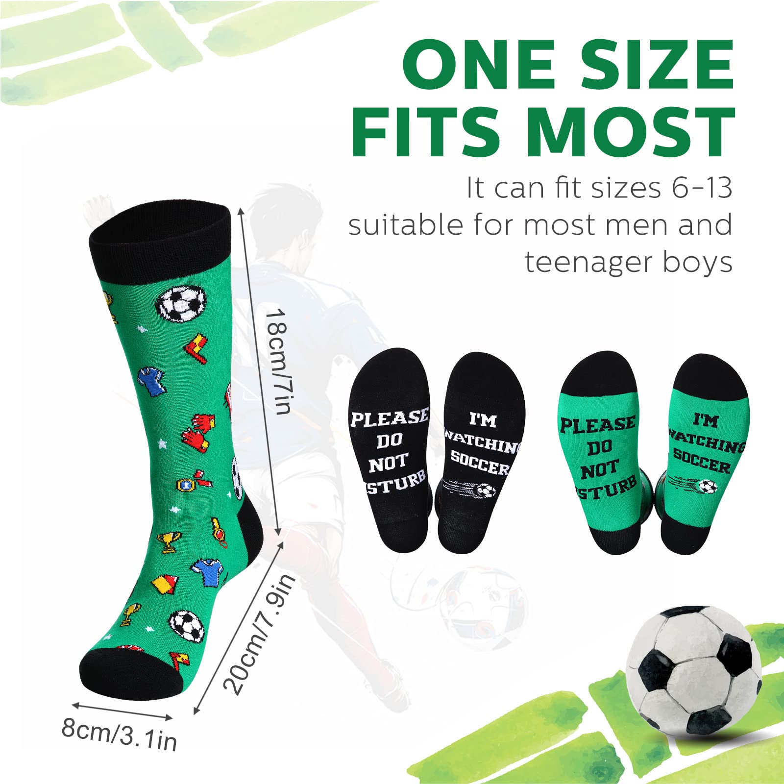 Coume 2 Pairs Soccer Lover Gifts Please Do Not Disturb I'm Watching Soccer Men's Novelty Soccer Socks Funny Sports Themed Crew Socks for Men Women Teen Boys, Black and Green