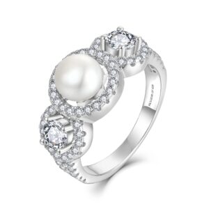 jo wisdom pearl ring,925 sterling silver cubic zirconia women's rings with 7.5mm white freshwater cultured pearl ring size 7