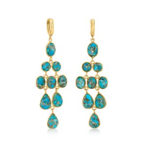 Ross-Simons Turquoise Chandelier Earrings in 18kt Gold Over Sterling