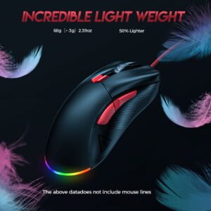 EKSA Gaming Mouse, 16000 DPI Optical Sensor, 8 Programmable Buttons, RGB Wired Gaming Mouse, FPS/MOBA Lightweight Mouse Gaming for Windows PC/Mac Computer