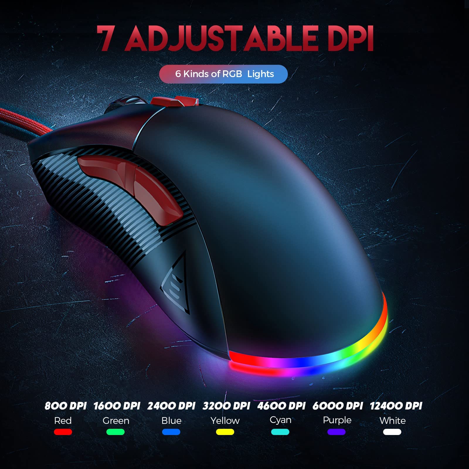 EKSA Gaming Mouse, 16000 DPI Optical Sensor, 8 Programmable Buttons, RGB Wired Gaming Mouse, FPS/MOBA Lightweight Mouse Gaming for Windows PC/Mac Computer