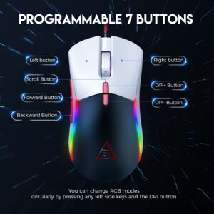 EKSA Gaming Mouse,Computer Mouse,Ergonomic Mouse, Adjustable 12000 DPI Wired Mouse for Windows/PC/Mac/Laptop Gamer