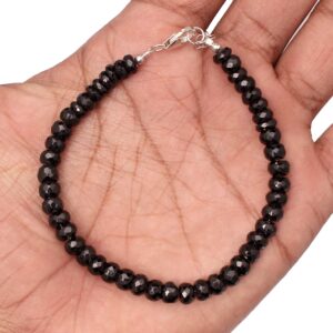 A&M GEMS & JEWELS A&M Black Spinel Faceted Rondell Gemstone Beaded Bracelet, Unique Black Spinel Gemstone Bracelet Jewelry for Women's (7.25)