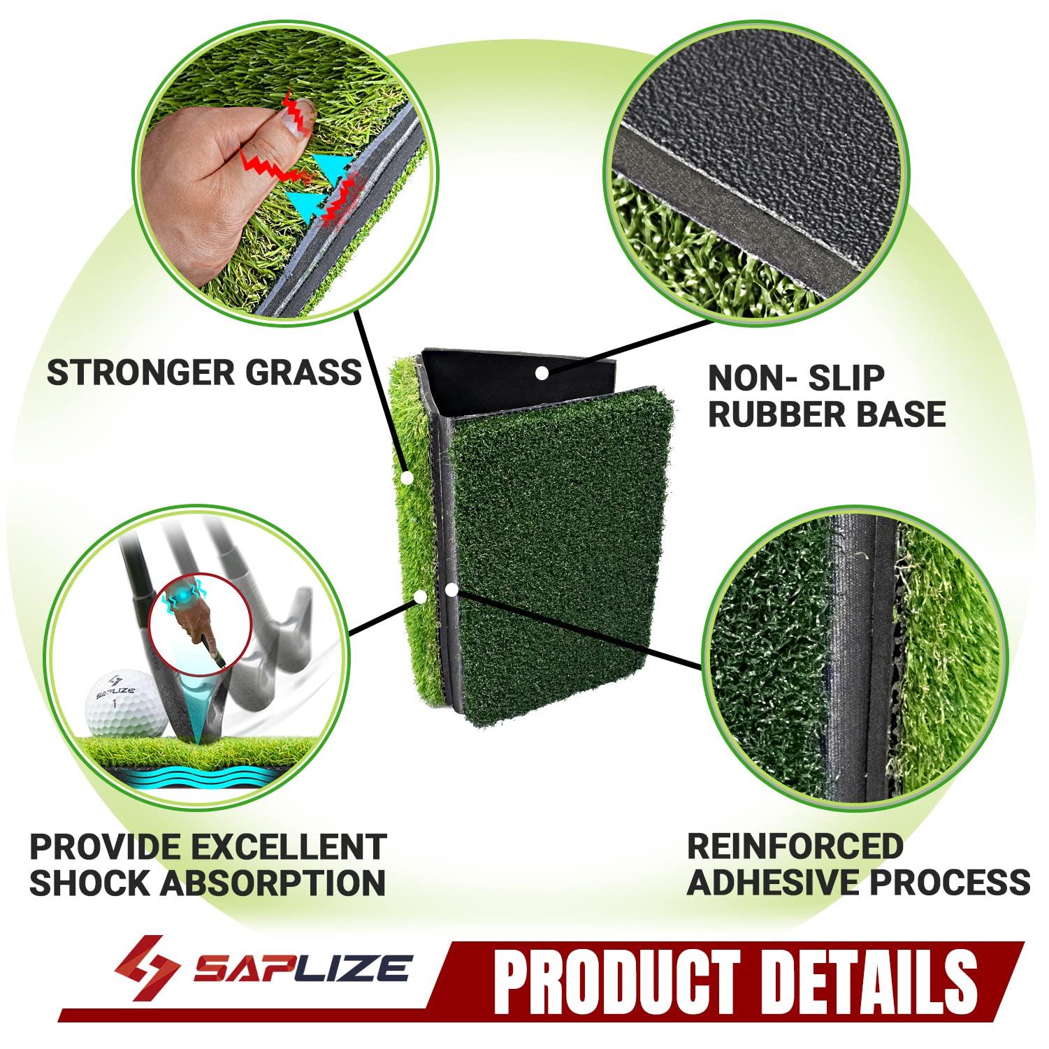 SAPLIZE 30"x15" Foldable 3-in-1 Golf Hitting Mat, Tight Lie, Rough and Fairway for Driving, Chipping, and Putting Training, Portable Golf Practice Tri-Turf Grass Mat