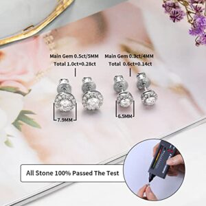 Ladylike Moissanite Halo Earrings 1.0ct 925 Sterling Silver Moissanite Stud Earring D Color VVS1 18K White Gold Plated Women's Stud Earrings