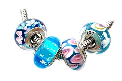 Set of 4 Handmade Murano Glass Charm Bead for Charms Bracelets Style#1113