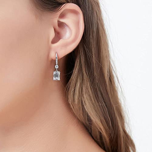 BERRICLE Sterling Silver Cubic Zirconia CZ Fashion Leverback Dangle Drop Earrings for Women, Rhodium Plated