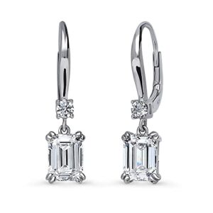 BERRICLE Sterling Silver Cubic Zirconia CZ Fashion Leverback Dangle Drop Earrings for Women, Rhodium Plated