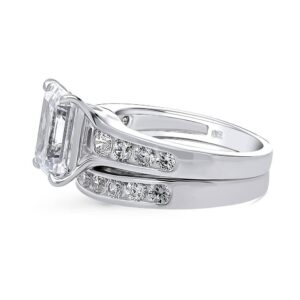 BERRICLE Sterling Silver Solitaire Wedding Engagement Rings 3.8 Carat Emerald Cut Cubic Zirconia CZ Statement Ring Set for Women, Rhodium Plated Size 6