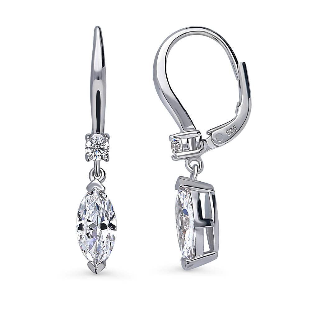 BERRICLE Sterling Silver Solitaire 2 Carat Marquise Cut Cubic Zirconia CZ Anniversary Leverback Dangle Drop Earrings for Women, Rhodium Plated