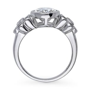 BERRICLE Sterling Silver Flower Wedding Engagement Rings Bezel Set Cubic Zirconia CZ Solitaire Cocktail Ring for Women, Rhodium Plated Size 8