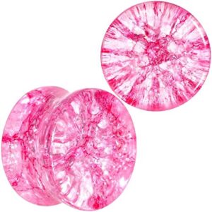 Pair 9/16" (14MM) PINK SHATTERED GLASS PLUGS Double Flare Gauges Cracked Organic Tunnels (2pcs)