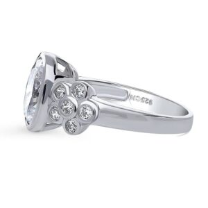 BERRICLE Sterling Silver Flower Wedding Engagement Rings Bezel Set Cubic Zirconia CZ Solitaire Cocktail Ring for Women, Rhodium Plated Size 9