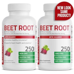 Bronson Beet Root Extra Strength (Equivalent to 2000mg Beet Root per Serving from 500mg 4:1 Extract), Non-GMO, 250 Vegetarian Tablets