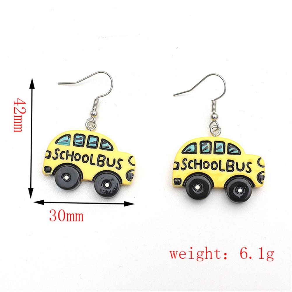 School Bus Dangle Earrings Cute Resin Yellow School Bus Drop Earring Funny Cartoon Car Bus Statement Earring for Teachers Students Women Teens Jewelry-yellow