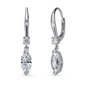 berricle sterling silver solitaire 2 carat marquise cut cubic zirconia cz anniversary leverback dangle drop earrings for women, rhodium plated