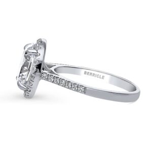 BERRICLE Sterling Silver Halo Wedding Engagement Rings Oval Cut Cubic Zirconia CZ Ring for Women, Rhodium Plated Size 6.5