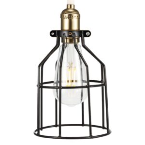 Simple Deluxe 2-Pack Adjustable Industrial Clamp on Metal Bulb Guard Cage for Pendant, Farmhouse Light Fixture, Vintage Lamp Shades and Hanging Lamp, Black