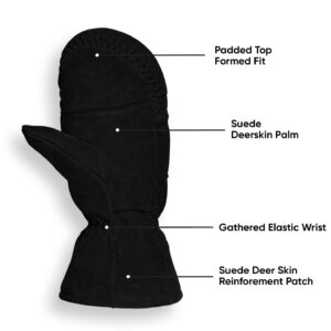 AMERICAN FUR Deerskin Suede Mittens - Black Insulated (Large)