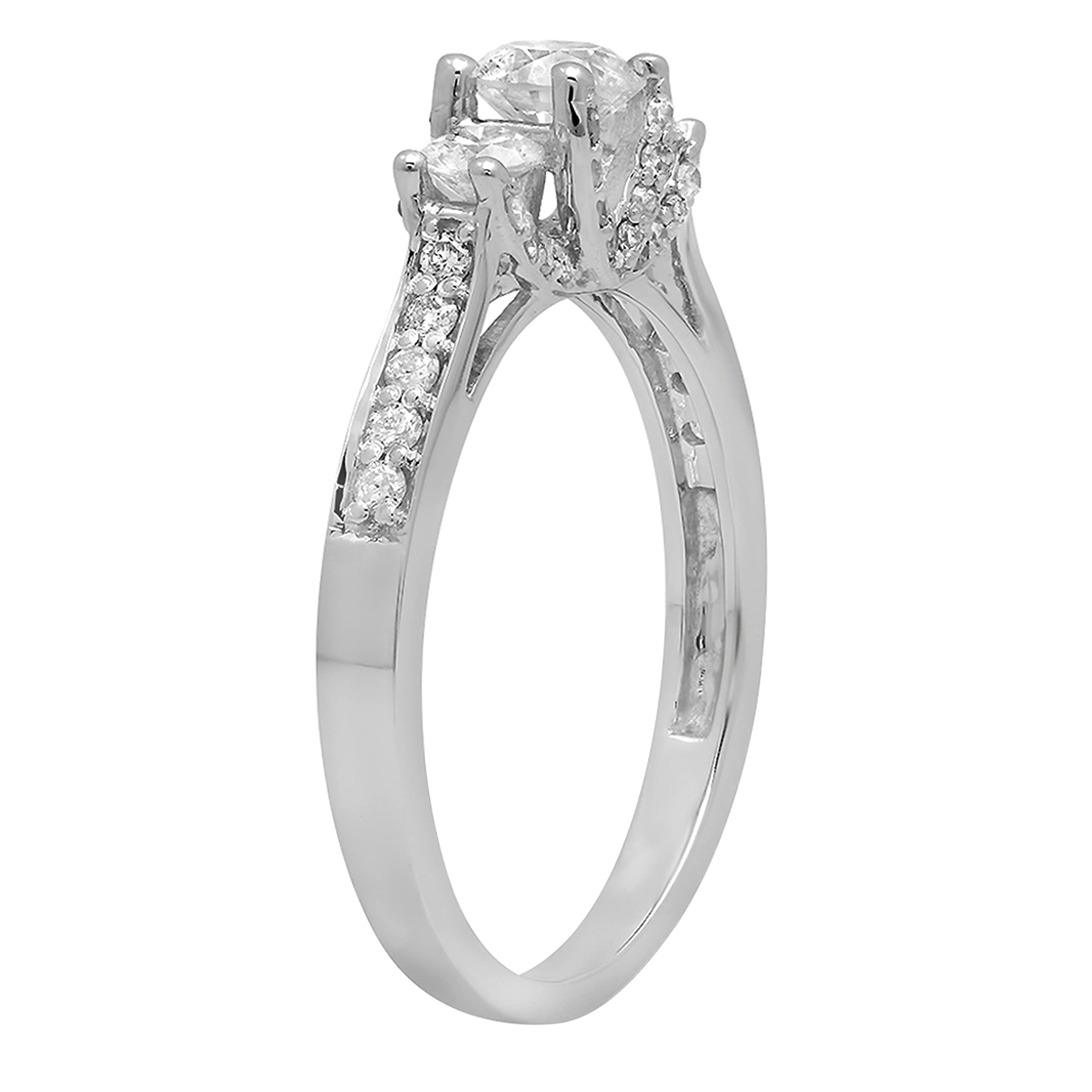 Dazzlingrock Collection 0.98 Carat (ctw) Round Diamond 3 Stone Ladies Vintage Bridal Engagement Ring 1 CT, 18K White Gold, Size 6