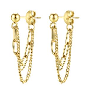 Tsnamer 14K Gold Plated Drop Chain Link Dangle Earrings for Women Threader Earrings (Gold)