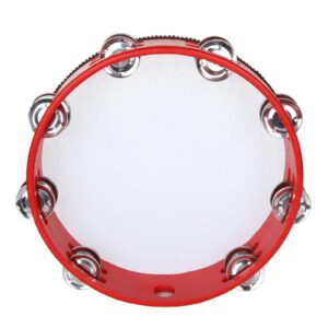 2 Pack Tambourine 8 & 10 Inch Tambourine Drum for Adults, Double Row Metal Jingle Bells Wood Handheld Tambourines Musical Percussion Instrument for Party, KTV, Church, Red