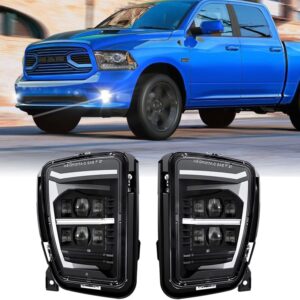 Z-OFFROAD LED Fog Lights w/White DRL Compatible with 2013-2018 Dodge Ram 1500 Bumper Driving Lamps Replacement Assembly Kit - Black