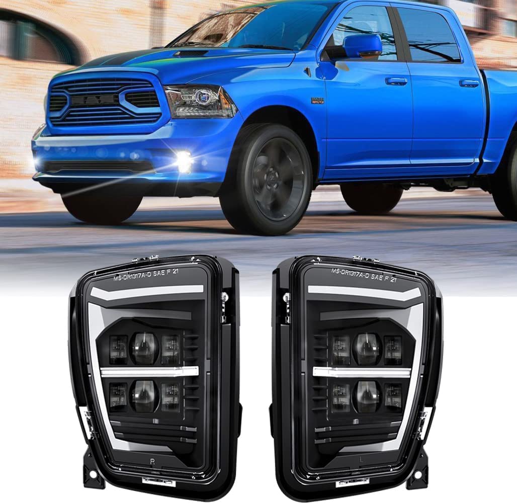 Z-OFFROAD LED Fog Lights w/White DRL Compatible with 2013-2018 Dodge Ram 1500 Bumper Driving Lamps Replacement Assembly Kit - Black